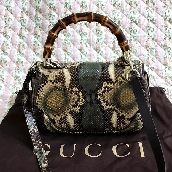 NWT Limited edition Gucci Python bamboo top handle bag exotic snakeskin strap - Picture 7 of 17